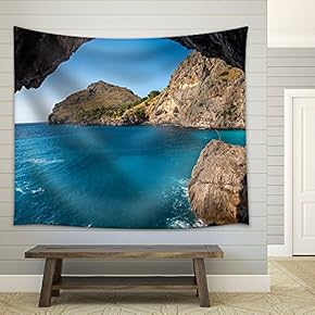 Seashore in The View of Rock Cave - Fabric Wall Tapestry Home Decor - 51x60 inches