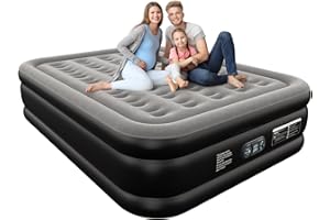Ezyrest Queen Air Mattress Queen with Built in Pump 16" Double Height Inflatable Mattress with Soft Flocked Top & Carry Bag Adjustable Blow Up Mattress Portable Air Bed for Guest Indoor
