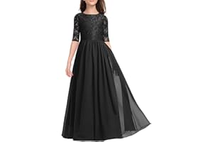HOSIKA Flower Girls Dress Elegant Vintage Lace Chiffon A-Line Formal Birthday Wedding Party Floor Length Dress 6-13 Years
