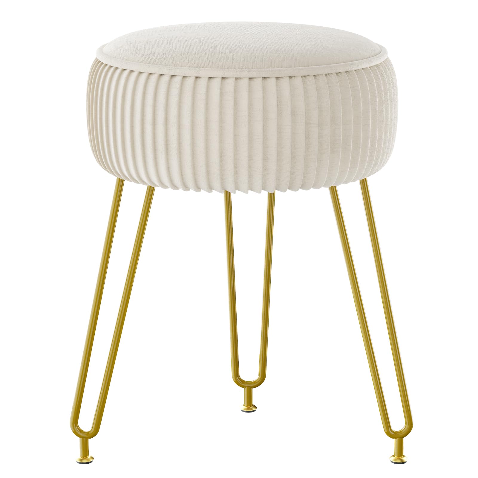 Photo 1 of IBUYKE Velvet Round Footrest Stool Ottoman, Makeup Vanity Stool Side Table, Velvet Dressing Table Seat, Pouf Couch Stool, Golden Steel Legs, Creamy-White LG-30M