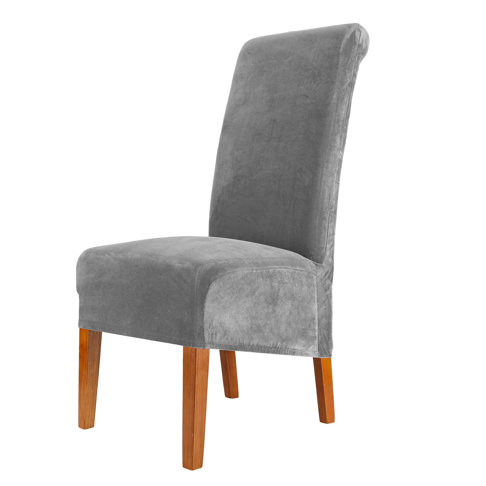 CMAKER Velvet Dining Chair Covers, Stretch Large Chair Slipcover, Spandex High Back Chairs Cover Elastic Washable Removable XL Chair Protector,Set of 2,Smoky Gray