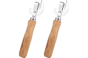 2pcs Japanese Manual Can Opener with Wooden Handle, Simple Vintage Side Cut Stab Hand Held Can Opener, Compact Efficient Old 