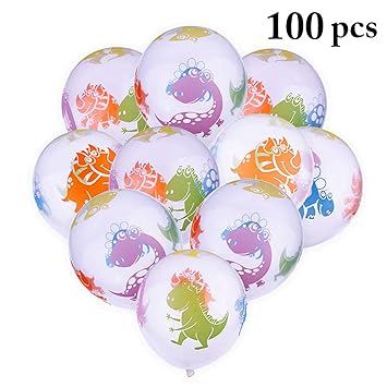Coxeer 100PCS 12 Party Balloon Latex Balloon Clear Print Dinosaur Decorative Balloon