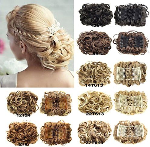 HI GIRL Curly Claw Elastic Net Chignon With Two Plastic Combs Easy Clip To Wavy Synthetic Hair Clamp Bun Full Wigs Ponytail Hair Bun Donut Hairpieces #MG
