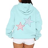 Cioatin Women Oversized Star Embroidery Graphic Hoodies Cute Y2K Aesthetic Long Sleeve Fleece Hooded Sweatshirt Fall Pullover