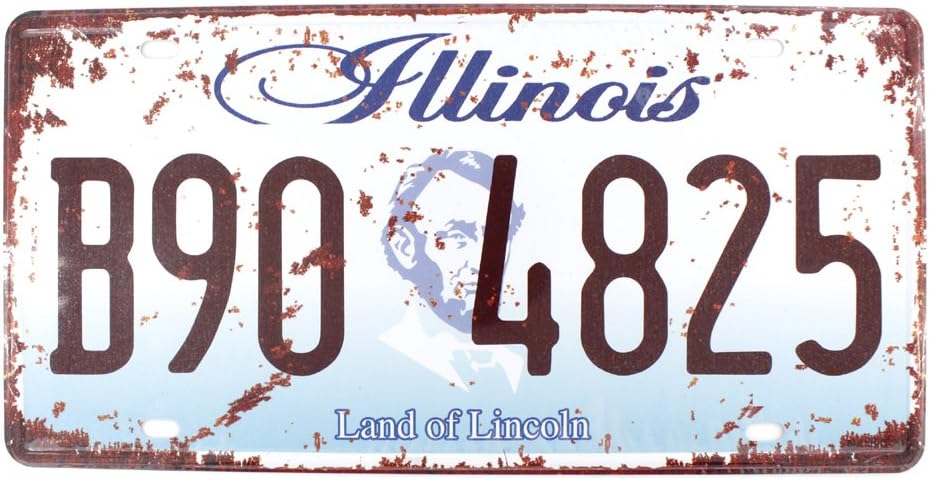 6x12 Inches Vintage Feel Metal Tin Sign Plaque for Home,Bathroom and Bar Wall Decor Car Vehicle License Plate Souvenir (Illinois Land of Lincoln)