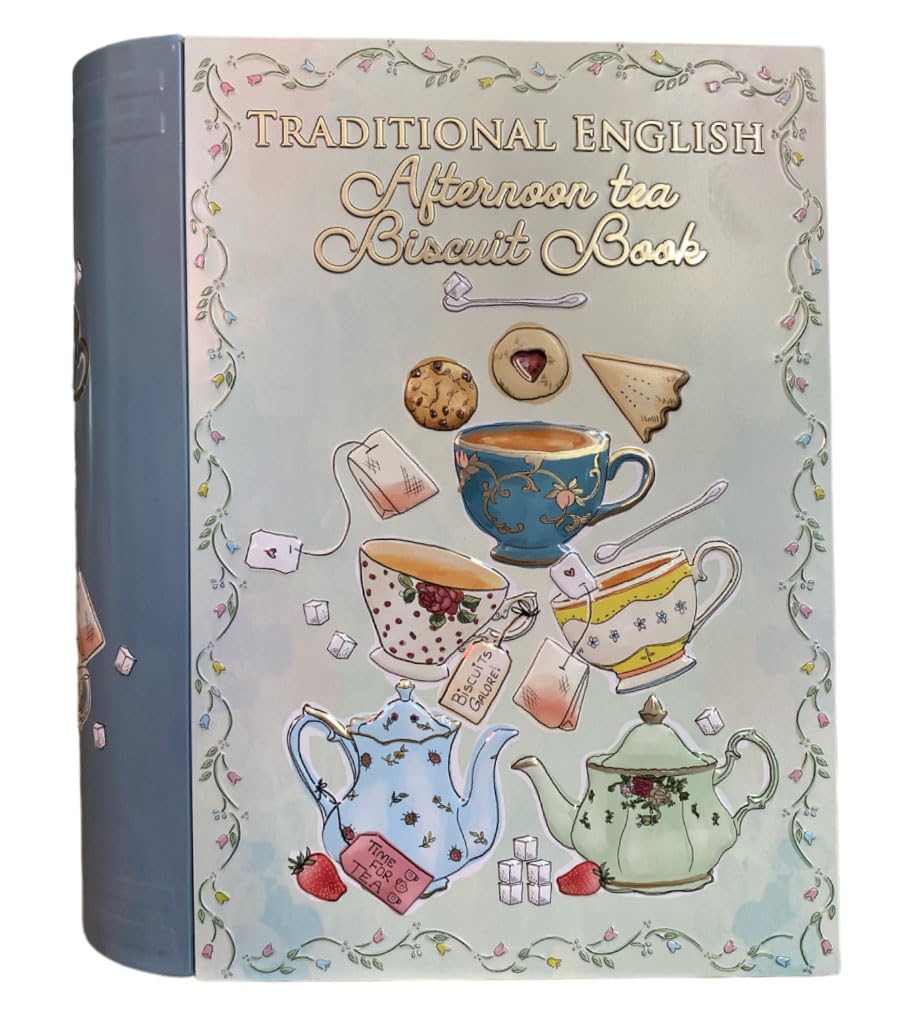 your castle Tin in the shape of a book, Afternoon tea book, large book box, biscuit tin, decorative box, retro tin, very large, 24.5 x 21 x 9 cm, volume: 3 litres