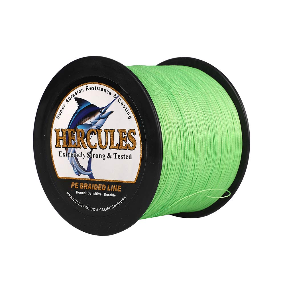 Hercules Braided Fishing Line 2000m 2187yds 10lbs-200lbs Pe Superline 8 Strands (Fluorescent Green 50lb/22.7kg 0.37mm)
