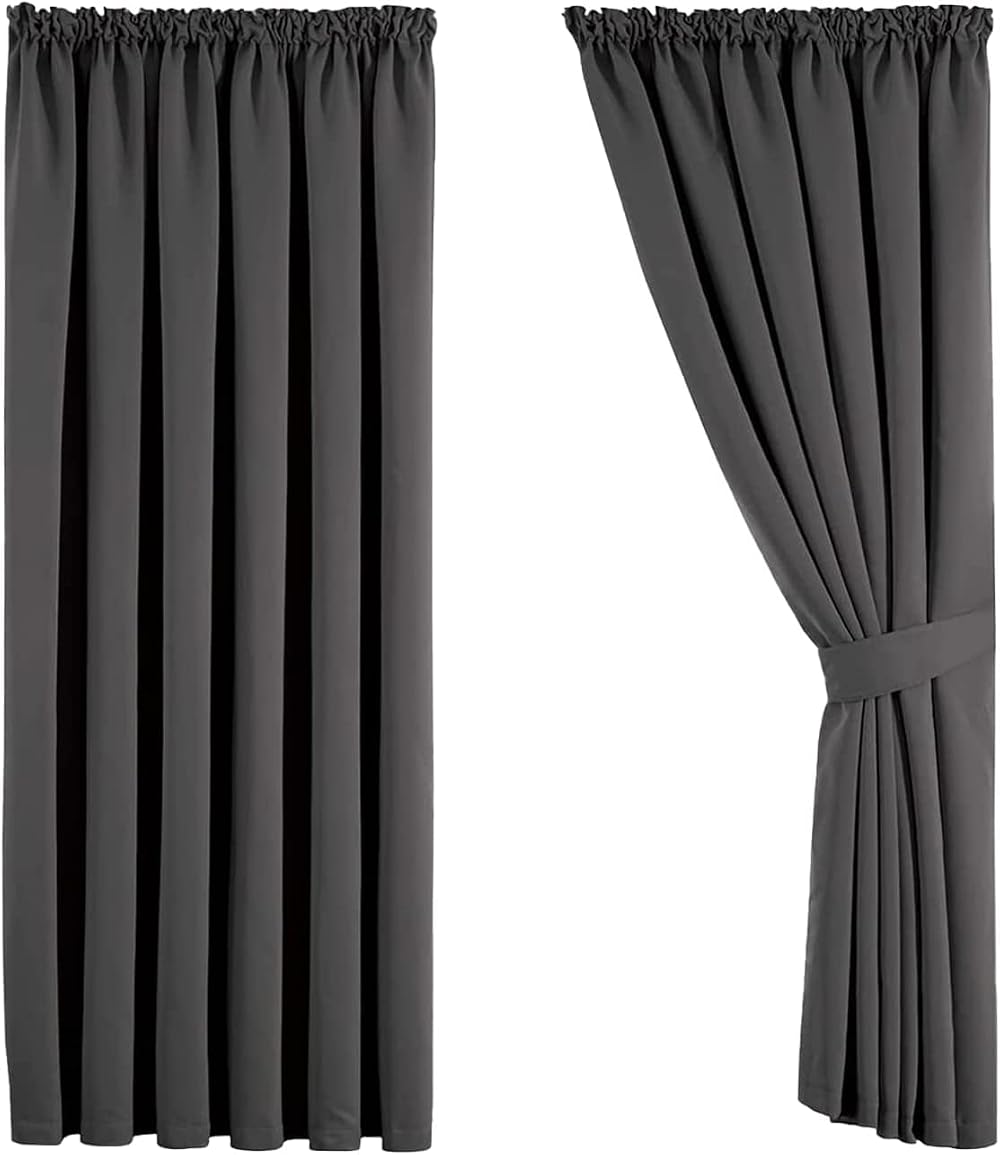 Aspire Homeware Blackout Curtains 66x90 Pencil Pleat 2 Panels Grey