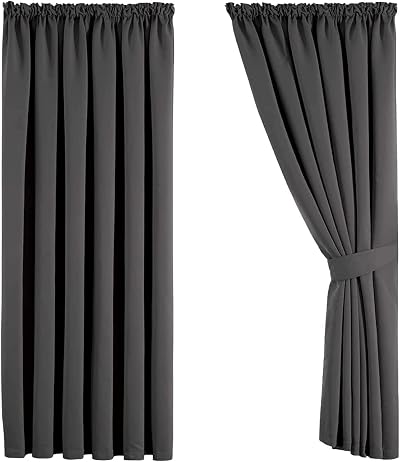 Aspire Homeware Blackout Curtains 66x90 Pencil Pleat 2 Panels Grey