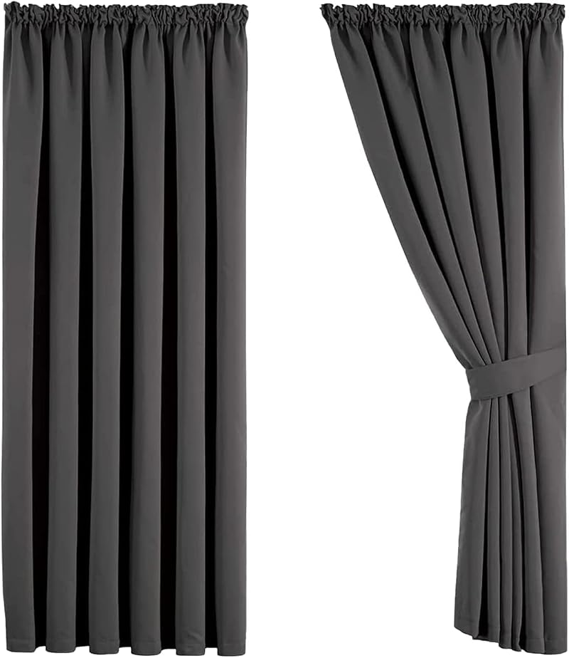 Aspire Homeware Blackout Curtains 66x90 Pencil Pleat 2 Panels Grey