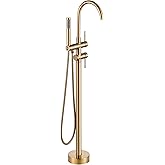 Freestanding Bathtub Faucet Brushed Gold, Floor Mount Tub Filler, High Flow Brass Shower Faucets with Handheld Sprayer for Bathroom