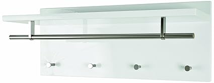 HAKU Möbel 42317 Wandgarderobe 75 x 26 x 30 cm, weiß / edelstahloptik