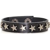 Xusamss Hip Hop Alloy Star Wristband Leather Cuff Bracelet,7.5inches