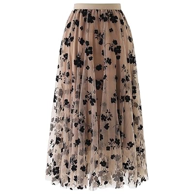 Download Buy Chicwish Women S Caramel Dusty Blue White Black 3d Posy Double Layered Mesh Midi Skirt Online In Indonesia B08ndrkjkw