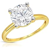 MAX + STONE 3 Carat Cubic Zirconia Solitaire Engagement Ring for Women in 14k Solid Yellow Gold CZ in Size 5 to 9