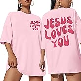 Kelxjia Christian Jesus Shirts for Women Oversized Jesus Loves You Tshirts Religious Faith Shirt Inspirational Graphic Tees