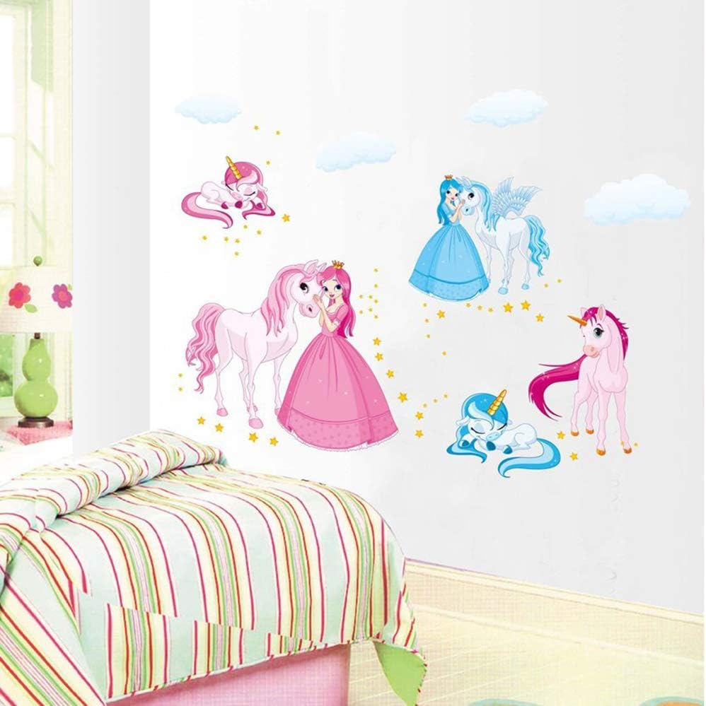 ufengke Princesa y Unicornio de Dibujos Animados Pegatinas de Pared