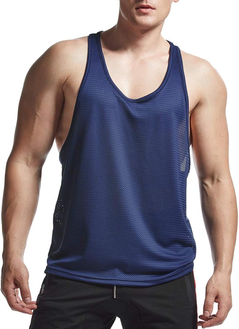 AIMPACT Men's Fit Tank Tops Dri Fit Muscle Mesh Sleeveless Shirts Gym Vest for Men