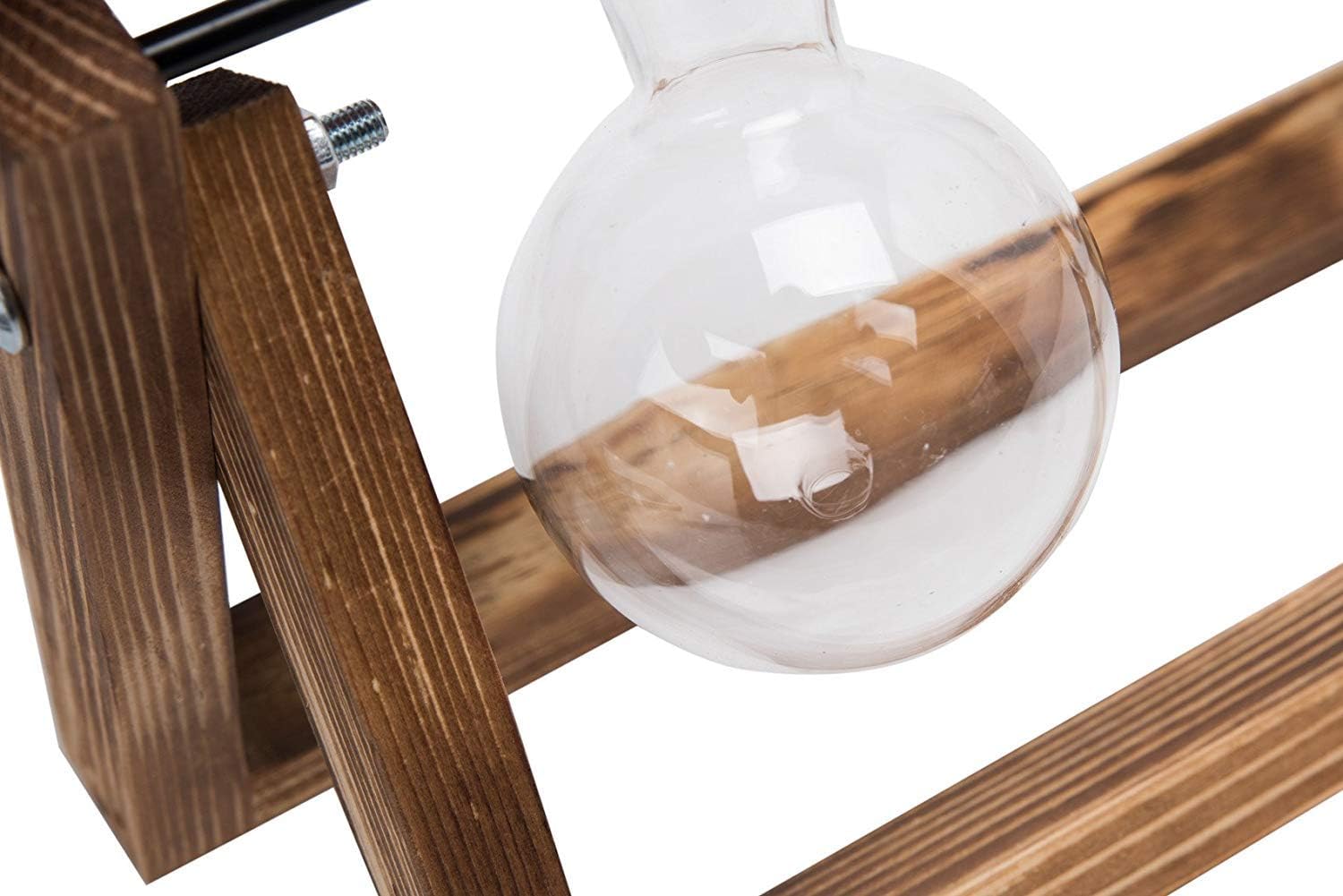 HYINDOOR Desktop Plant Terrarium Glass Planter Bulb Vase with Retro Solid Wooden Stand and Metal Swivel Holder for Hydroponics Plants Home Garden Wedding Decor: Garden & Outdoor