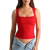 HOYAYO Women's Slim Fit Double-Layer Tank Top Square Neck Sleeveless Basic Fitted Tee Shirt
