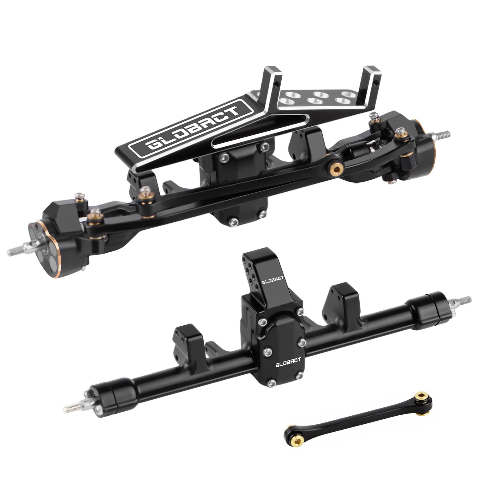 Photo 1 of GLOBACT SCX24 Axles +11mm Widened CVD Steering Angle 50° Max with Servo Mount and Tungsten Steel & Brass Steering Knuckle and Links for Axial SCX24 1/24 RC Crawler Upgrade AXI31609 (Black)