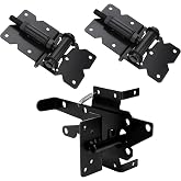 Heavy Duty Self Closing Gate Hinge &amp; Self Locking Latch Hardware Kit, 1Pack | for Wooden/Vinyl Fence, Stainless Steel 90 Degree Adjustable Hinges&amp;Post Mount Automatic Gate Lock, Black Finish