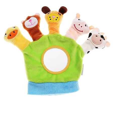 Prettyia Spielhandschuh Tier Puppe Handschuhe mit Fingerpuppen Kinderhandschuh Handpuppe Weiche Plüschtiere Finger Spielzeug 