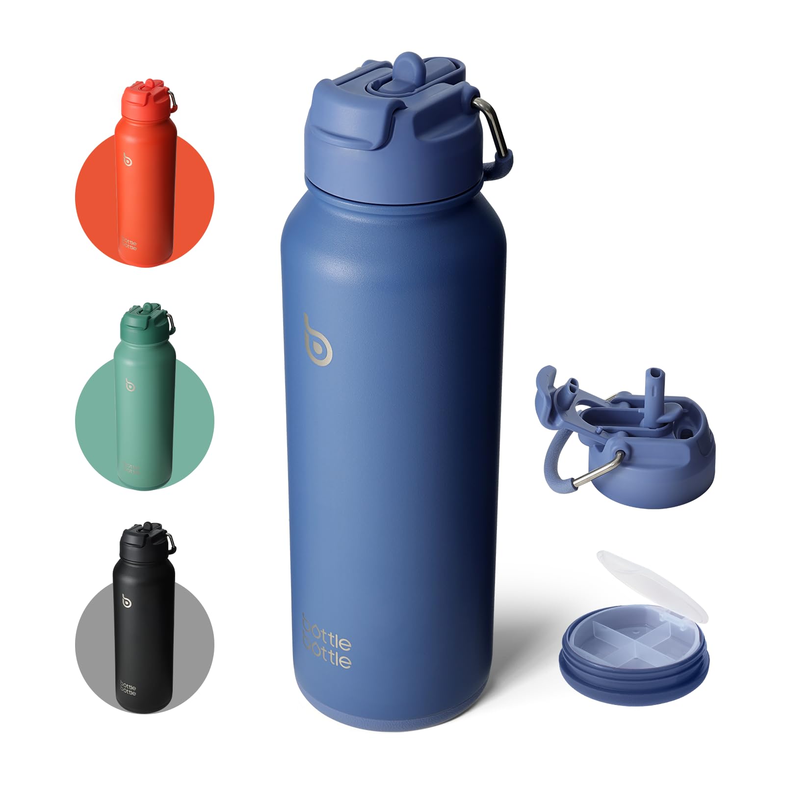 BOTTLE BOTTLE Insulated Water Bottle with Straw 1180ml(40oz) Sports Stainless Steel Water Bottles with Handle Lid Outdoors Drink Flask for Pills (blue)