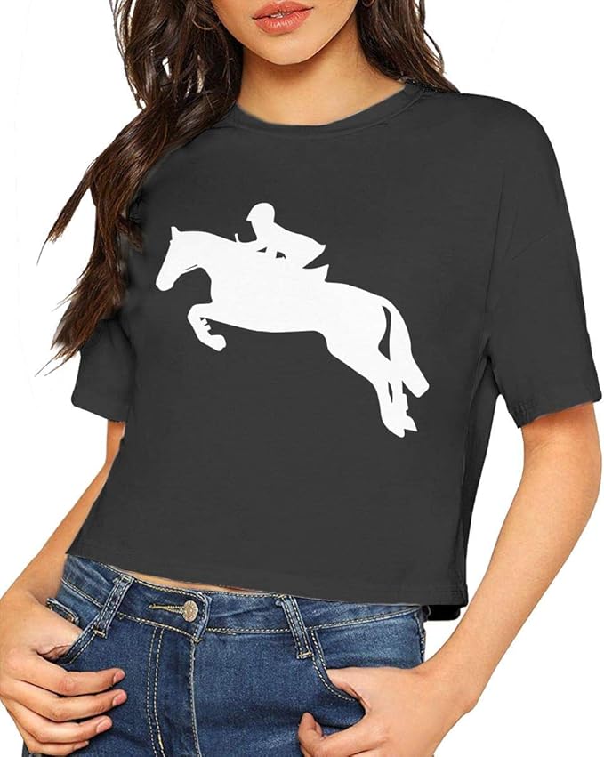 fffdaww Horseback Riding Horse Womens Crop Tops Short Sleeve T Shirt
