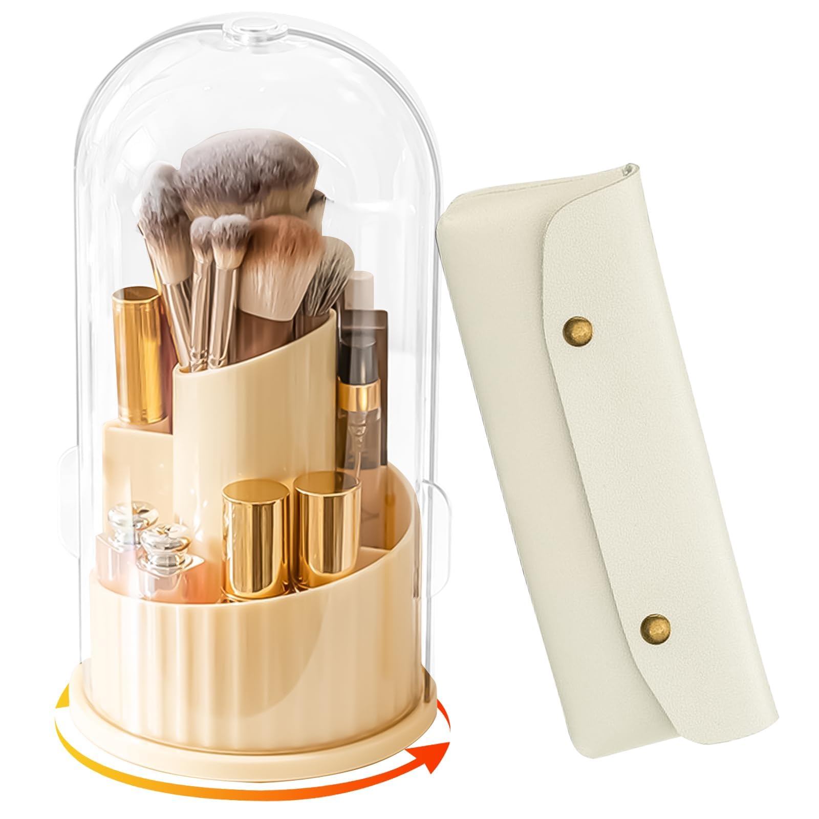 Makeup Brush Holder, 360 Rotating Organizer with Clear Lid, Dustproof Multi-Function Make Up Organiser Storage, Countertop Vanity Cosmetic Stand Containers for Lipstick, Lip Gloss, Eyeliner, Bedroom