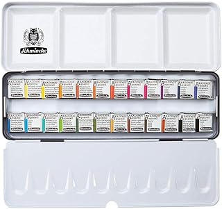 Schmincke Aquarellfarbe, Akademie Aquarell Malkasten, Metallkasten, 24 x 1/2 Näpfchen