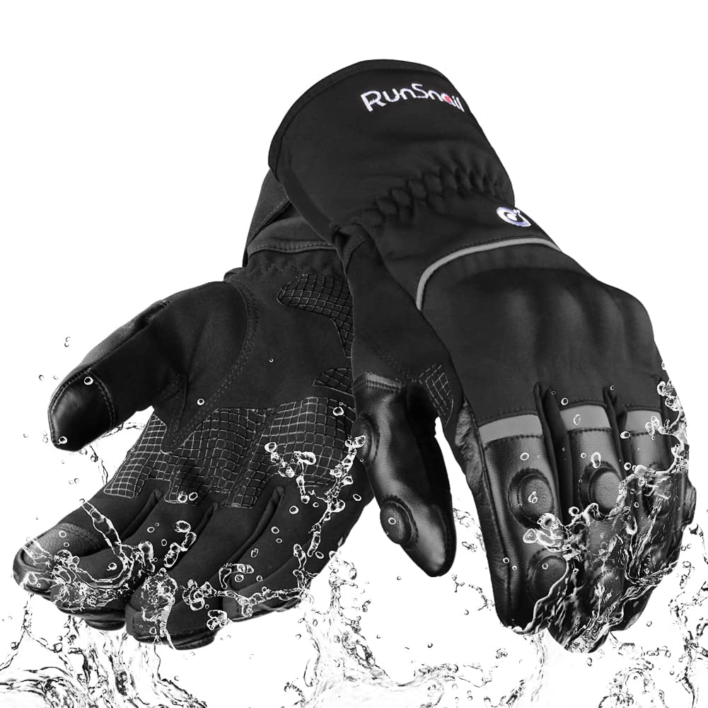 RunSnail Motorbike Gloves Waterproof Mens Womens Touchscreen, Windproof Warm Long Cuff Motorcycle Gloves Touchscreen for Scooter, Moped, Moto Cross, Bike, Winter Hiking, Outdoor Sports - XL Black