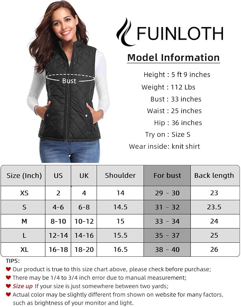 fuinloth Women's Padded Vest, Stand Collar Lightweight Zip Quilted Gilet: Clothing