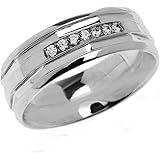 Men's 925 Sterling Silver Comfort Fit Modern Wedding Band with Diamonds