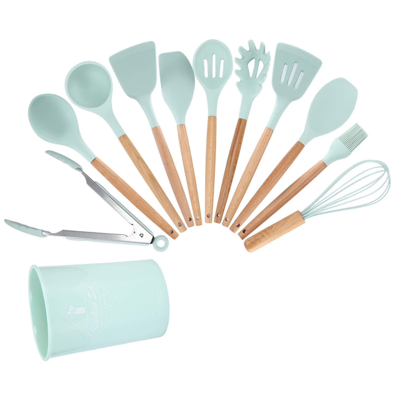 Kitchenware Set - 12Pcs Light Green Silicone Cooking Utensils Non‑Stick Kitchenware Set Heat resistance with Storage Box