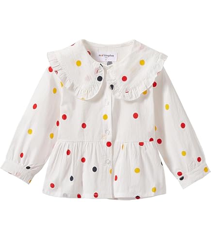 Kids Girls Fashion Top Shirt Solid Color Button Casual Tunic Top Long Sleeve Loose Crewneck (Light Blue, 4-5 Years