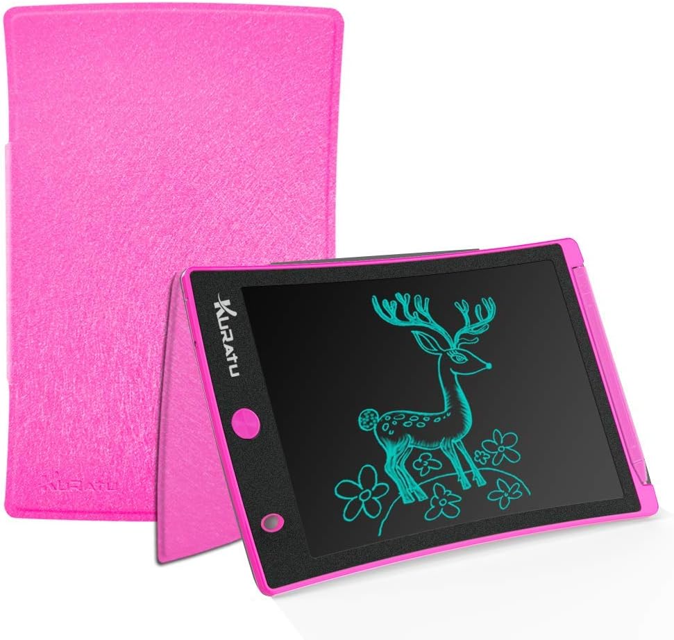 KURATU 8.5-inch LCD Writing Tablet with PU Leather Protective case Doodle Board,Electronic Drawing Tablet, Digital Handwriting Pad Doodle Board for School, Fridge or Office(Pink)