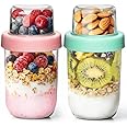 ComSaf Overnight Oats jars with Lids (16oz+4oz 2Pcs), Dual-Laryer Chia Pudding Jars with Dry and Wet Separation, Yogurt Parfa