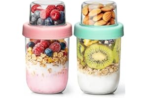 ComSaf Overnight Oats jars with Lids （16oz+4oz 2Pcs）, Dual-Laryer Chia Pudding Jars with Dry and Wet Separation, Yogurt Parfa