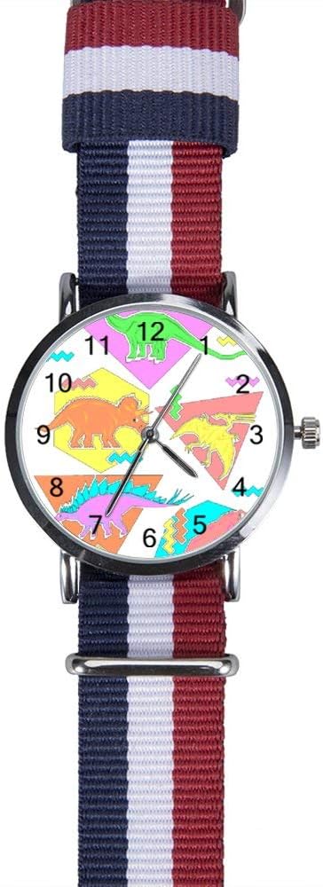 Amazon Co Jp 90年代の恐竜パターン スケール付き編組時計 滑り止めナイロン編組 合金シェル メンズボーイレディースガール 学生 ティーンエイジャーギフト用ファッションウォッチ ホーム キッチン