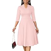 Nmoder Casual Dresses for Women Semi Formal Fit and Flare 3/4 Sleeve A-line Church Work Dress with Pockets