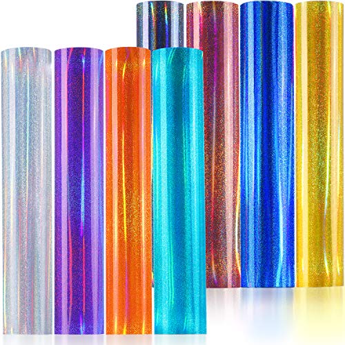 Holographic Sparkle Vinyl Sheets for Cricut, Ohuhu 10 Permanent Adhesive Backed Vinyl Sheets Set