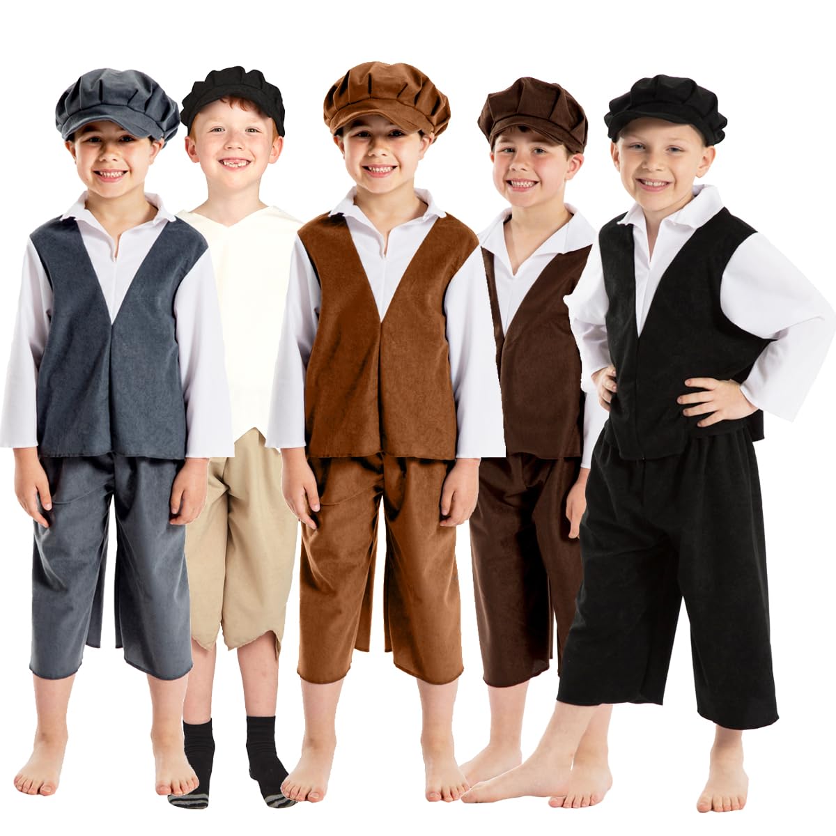 Charlie Crow Oliver the urchin Victorian Boy Costume for Kids 9-12 Years. Sand & White.