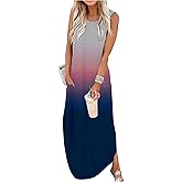 CHUNTIANRAN Women's 2023 Casual Loose Sundress Maxi Dress Sleeveless Summer Beach Long Dresses Tshirt Dress with Pockets