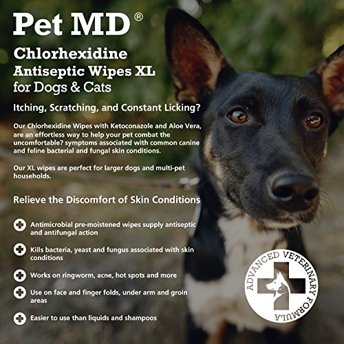 Pet MD Chlorhexidine Wipes XL with Aloe for Dogs and Cats Medicated