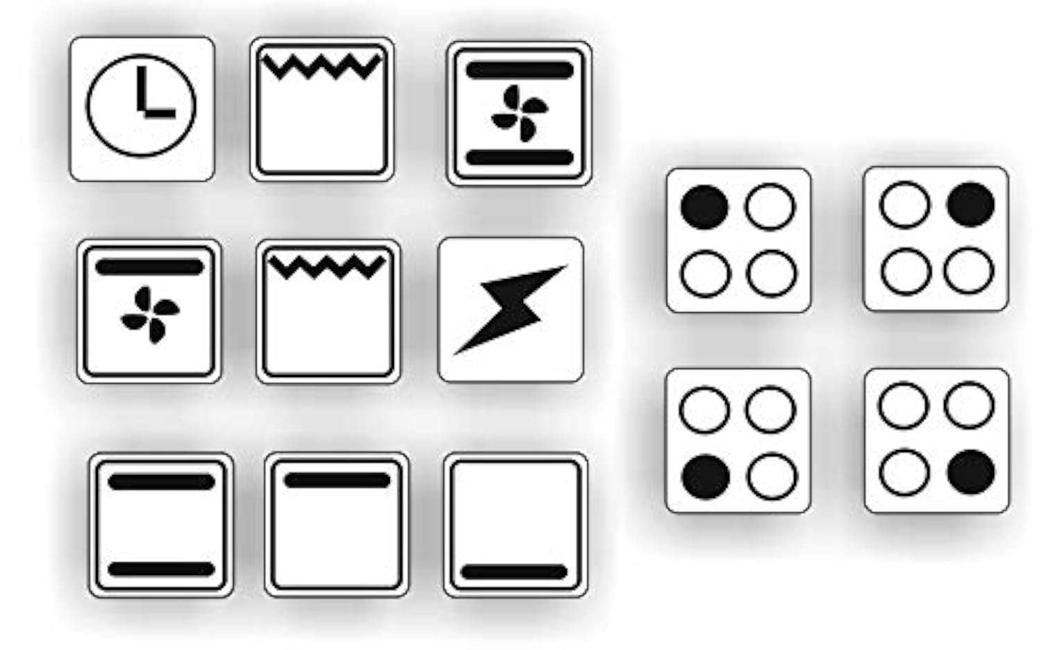A Set of 13 Cooker Stickers E Hob Labelling Oven Cooking Switch Sign Symbols (R29/1) No. 1. Black Symbols on White Background, 14 x 14 mm