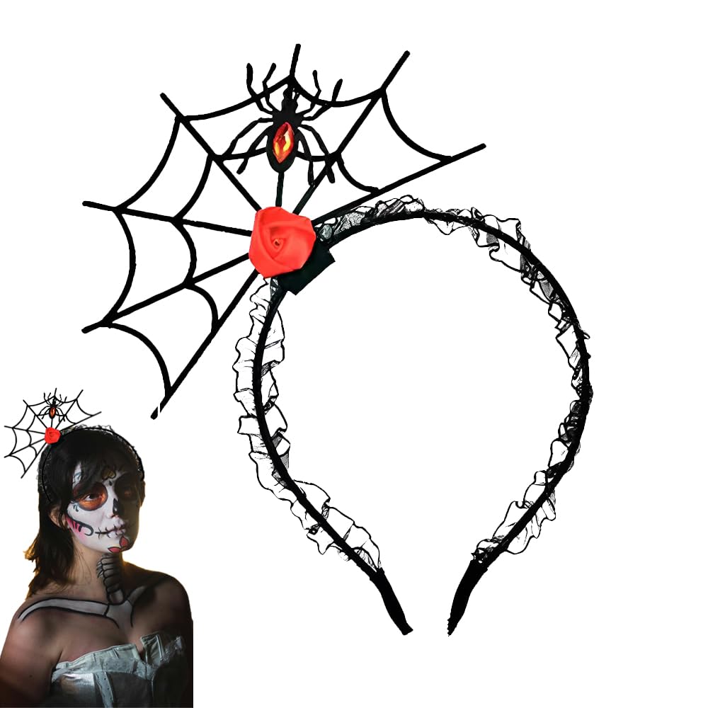 Black Halloween Headband Spider Web Headband for Women Girls Spider Head Band Halloween Headbands for Women Halloween Spiderheadbands Halloween Cosplay Spider Headband Spider Web Hair Hoop for women