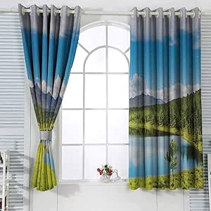 Cortinas para sala de estar, paisaje de montaña, paisaje con bosque y