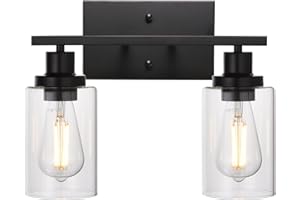 MELUCEE 2-Light Black Wall Sconce Industrial Vintage with Clear Glass Shade and Metal Base, Bathroom Vanity Lights Hallway Light Fixture Sconces Wall Lighting (Patent No.: US D963914 S)